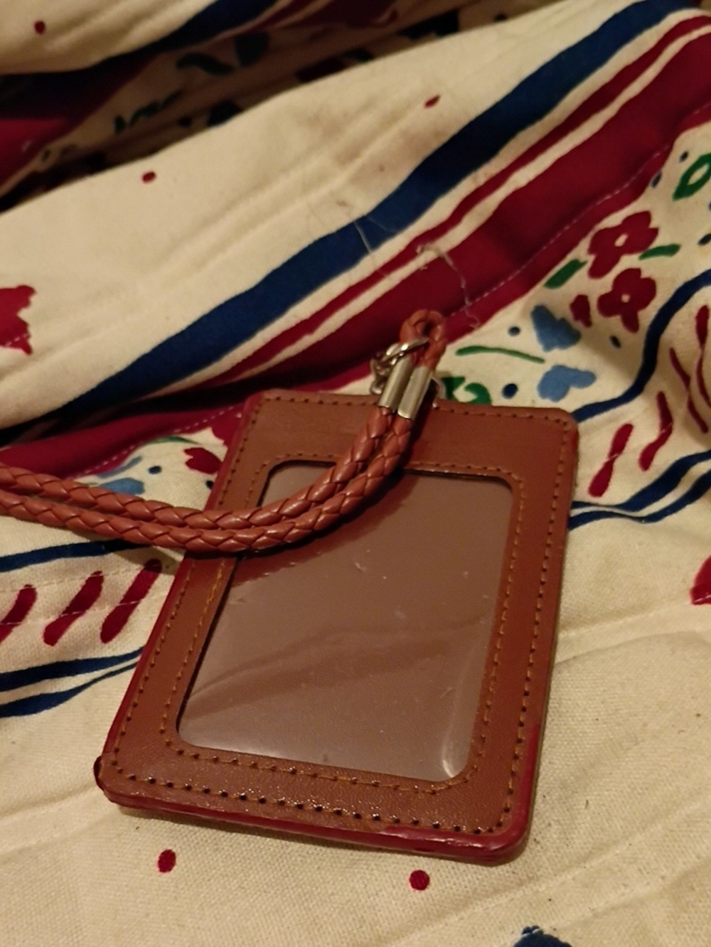 Brown Leather ID Badge Holder with Lanyard
